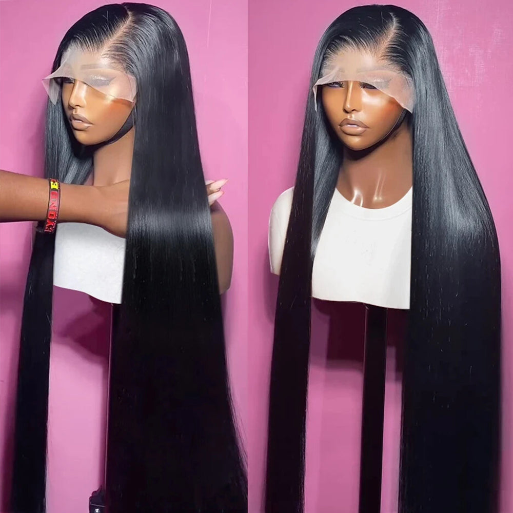 Fas Hair 100% Virgin Brazilian Straight Human Hair Lace Front Wig 12-34inch Natural Black Glueless Wigs Pre Plucked For Black Women