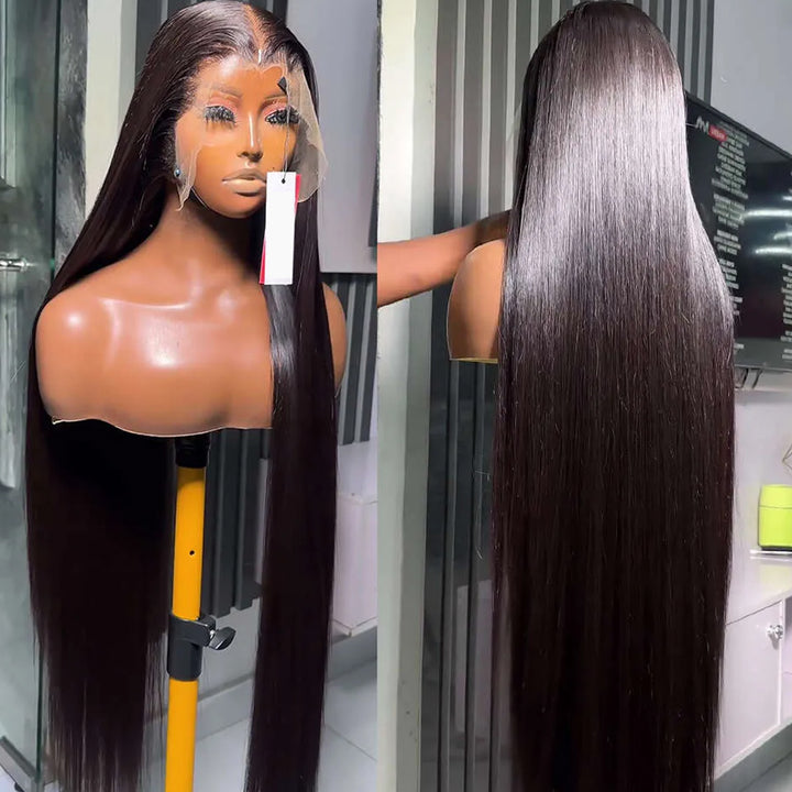 Fas Hair 100% Virgin Brazilian Straight Human Hair Lace Front Wig 12-34inch Natural Black Glueless Wigs Pre Plucked For Black Women