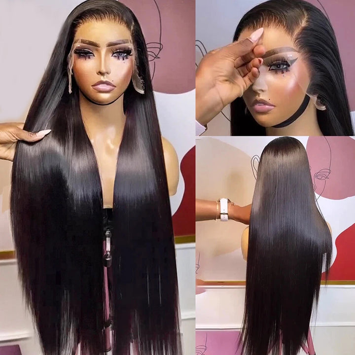 Fas Hair 100% Virgin Brazilian Straight Human Hair Lace Front Wig 12-34inch Natural Black Glueless Wigs Pre Plucked For Black Women