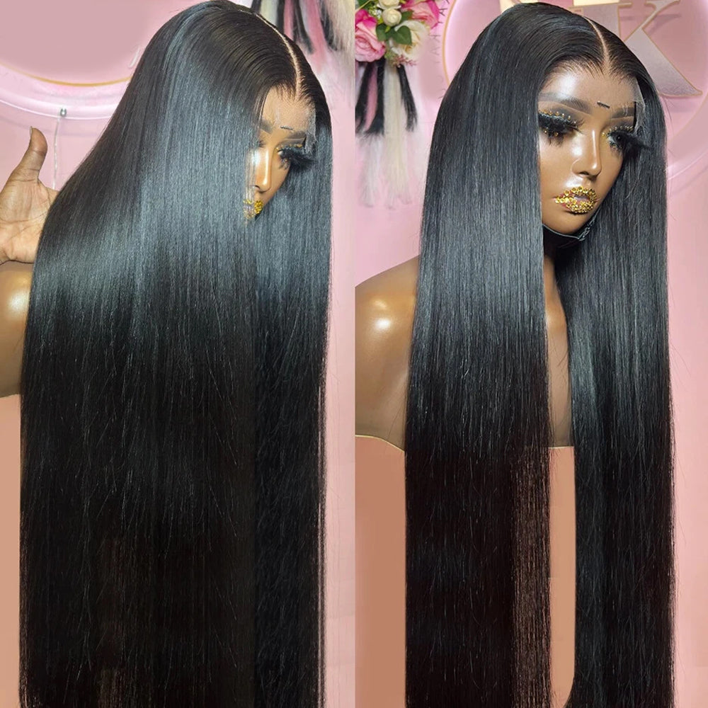 Fas Hair 100% Virgin Brazilian Straight Human Hair Lace Front Wig 12-34inch Natural Black Glueless Wigs Pre Plucked For Black Women