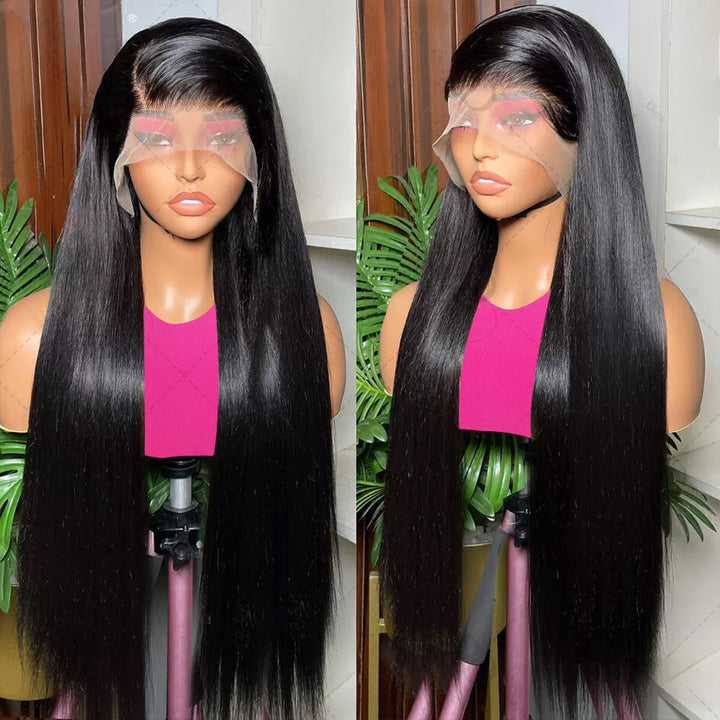 Fas Hair 100% Virgin Brazilian Straight Human Hair Lace Front Wig 12-34inch Natural Black Glueless Wigs Pre Plucked For Black Women