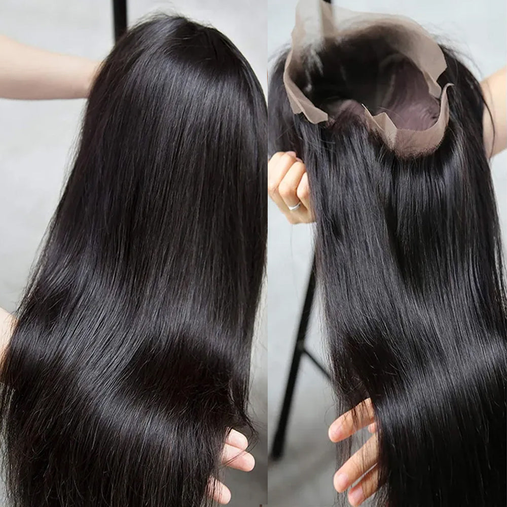 Fas Hair 100% Virgin Brazilian Straight Human Hair Lace Front Wig 12-34inch Natural Black Glueless Wigs Pre Plucked For Black Women