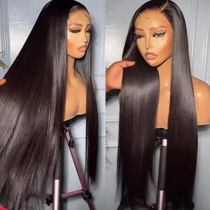 Fas Hair 100% Virgin Brazilian Straight Human Hair Lace Front Wig 12-34inch Natural Black Glueless Wigs Pre Plucked For Black Women