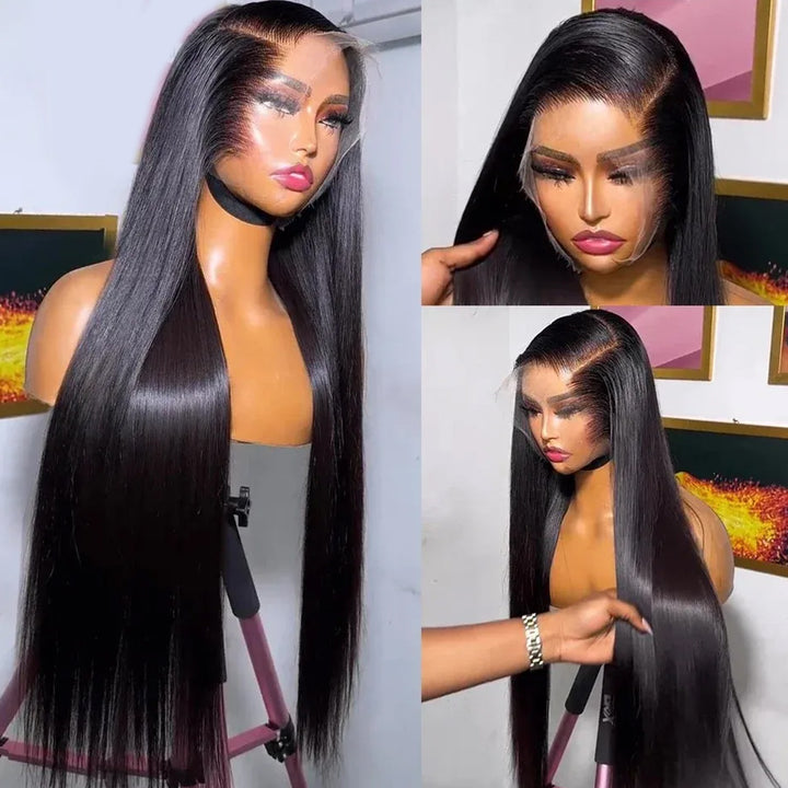 Fas Hair 100% Virgin Brazilian Straight Human Hair Lace Front Wig 12-34inch Natural Black Glueless Wigs Pre Plucked For Black Women