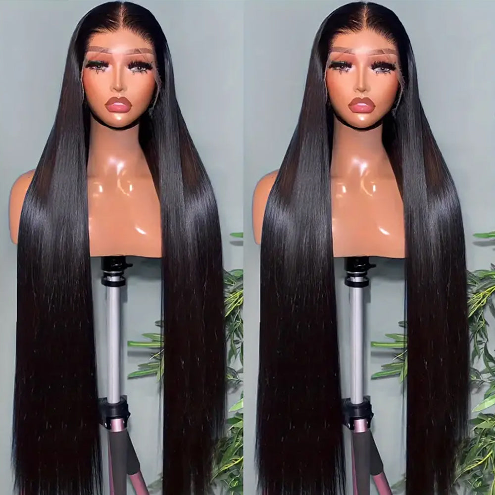 Fas Hair 100% Virgin Brazilian Straight Human Hair Lace Front Wig 12-34inch Natural Black Glueless Wigs Pre Plucked For Black Women