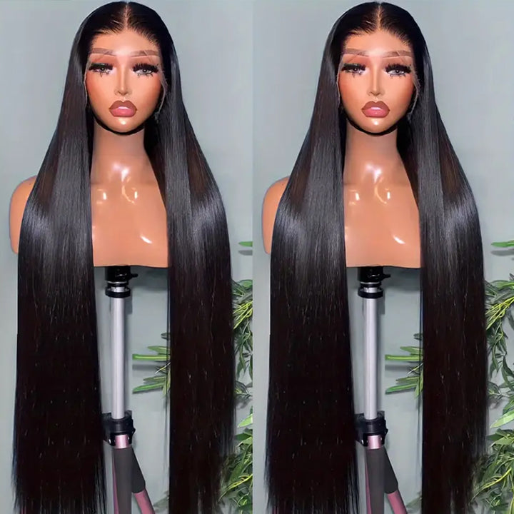 Fas Hair 100% Virgin Brazilian Straight Human Hair Lace Front Wig 12-34inch Natural Black Glueless Wigs Pre Plucked For Black Women