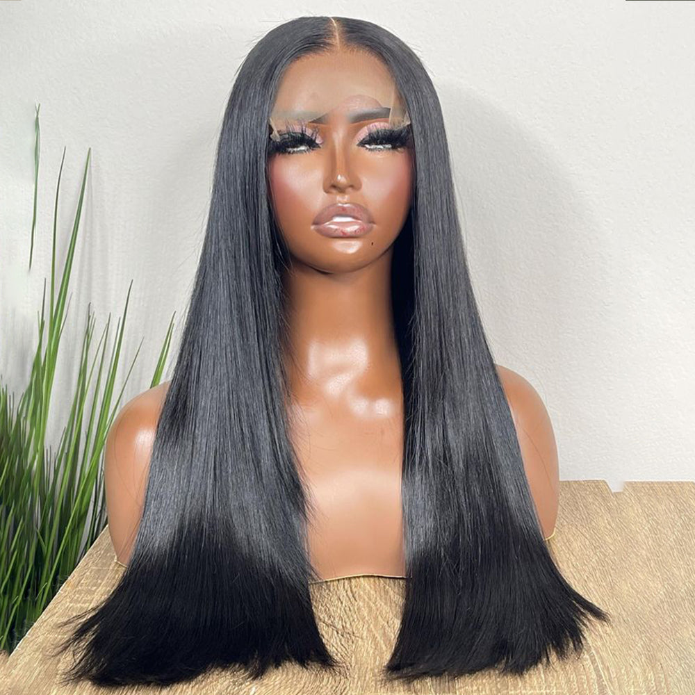 Fas Hair 100% Virgin Brazilian Straight Human Hair Lace Front Wig 12-34inch Natural Black Glueless Wigs Pre Plucked For Black Women