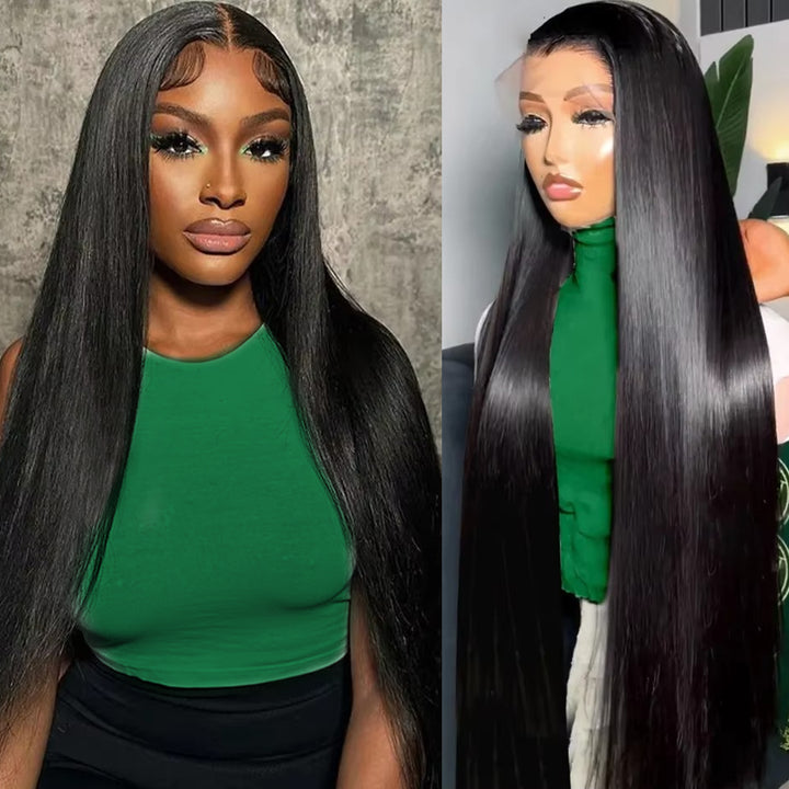 Fas Hair 100% Virgin Brazilian Straight Human Hair Lace Front Wig 12-34inch Natural Black Glueless Wigs Pre Plucked For Black Women