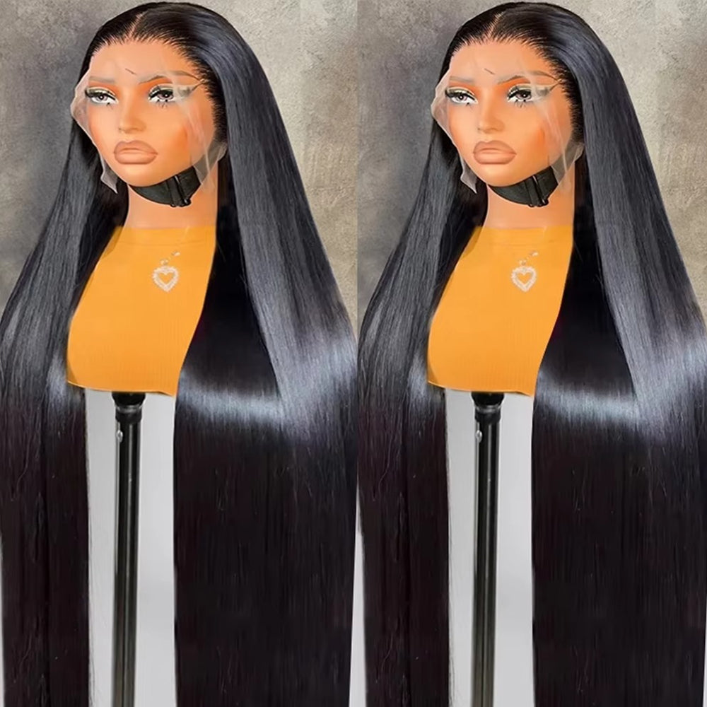 Fas Hair 100% Virgin Brazilian Straight Human Hair Lace Front Wig 12-34inch Natural Black Glueless Wigs Pre Plucked For Black Women