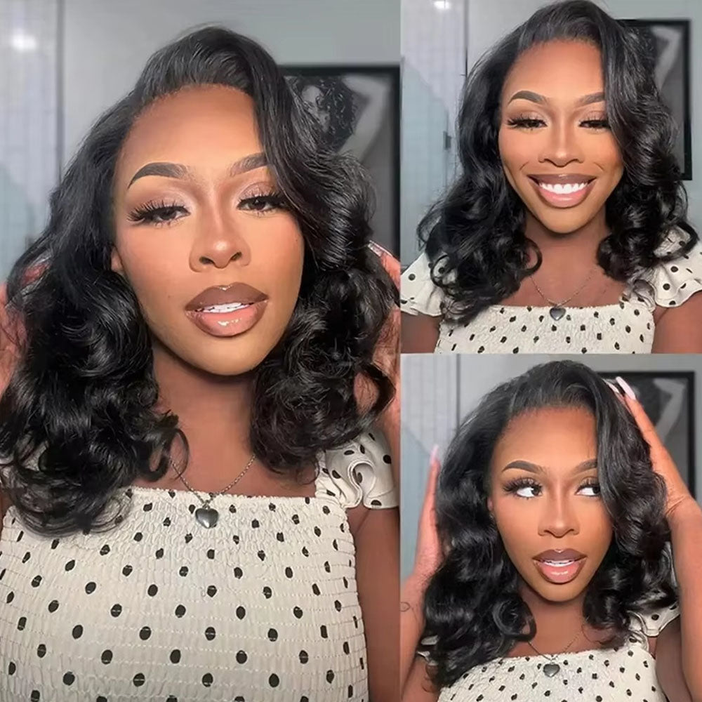 Fas Hair Body Wave Human Hair Wig Short Wavy Bob Wigs Transparent HD Lace Wigs For Dark Skin Girls