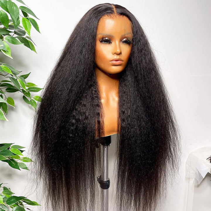 Fas Hair Brazilian Virgin Hair Kinky Straight Human Hair Wig Glueless HD Lace Front Wig Pre Plucked Invisible Hairline For Black Women