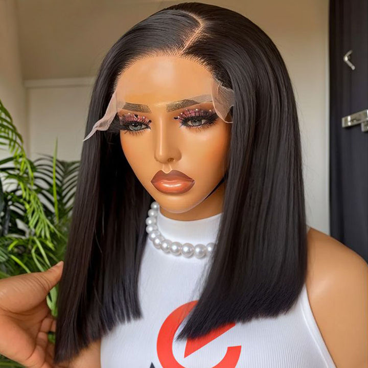 Fas Hair Bone Straight Glueless Human Hair Wig Short Transparent HD Lace Frontal Bob Wigs For Dark Skin Girls