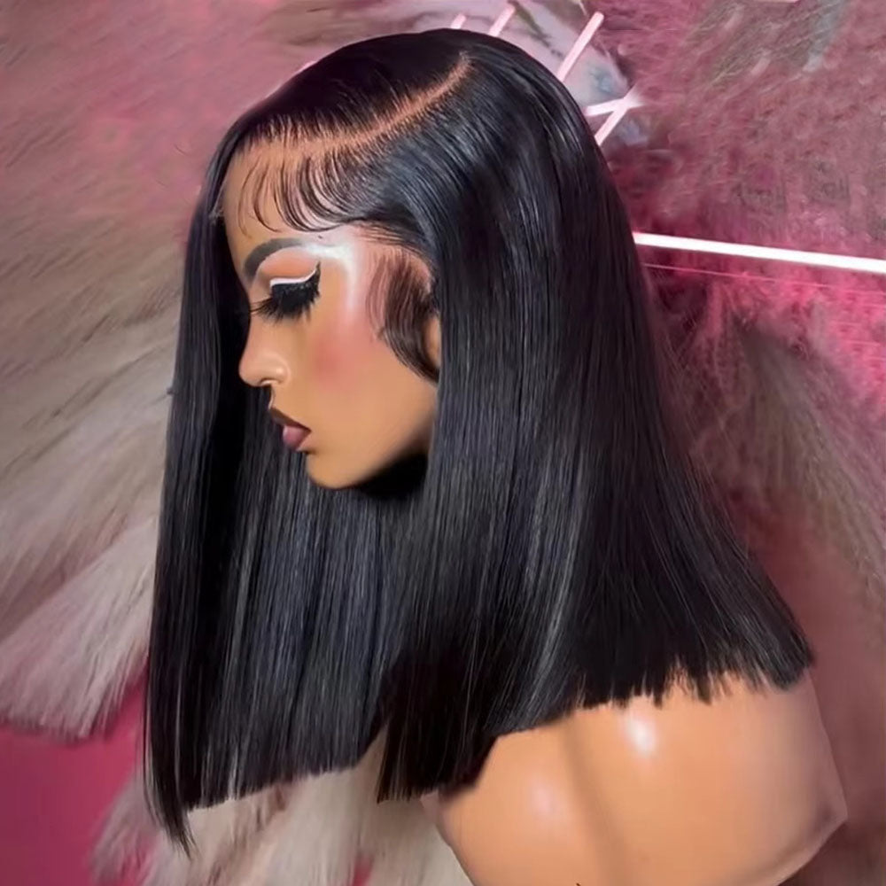 Fas Hair Bone Straight Glueless Human Hair Wig Short Transparent HD Lace Frontal Bob Wigs For Dark Skin Girls