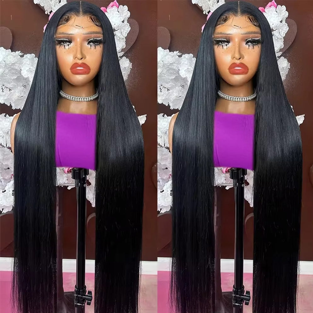Fas Hair 100% Virgin Brazilian Straight Human Hair Lace Front Wig 12-34inch Natural Black Glueless Wigs Pre Plucked For Black Women